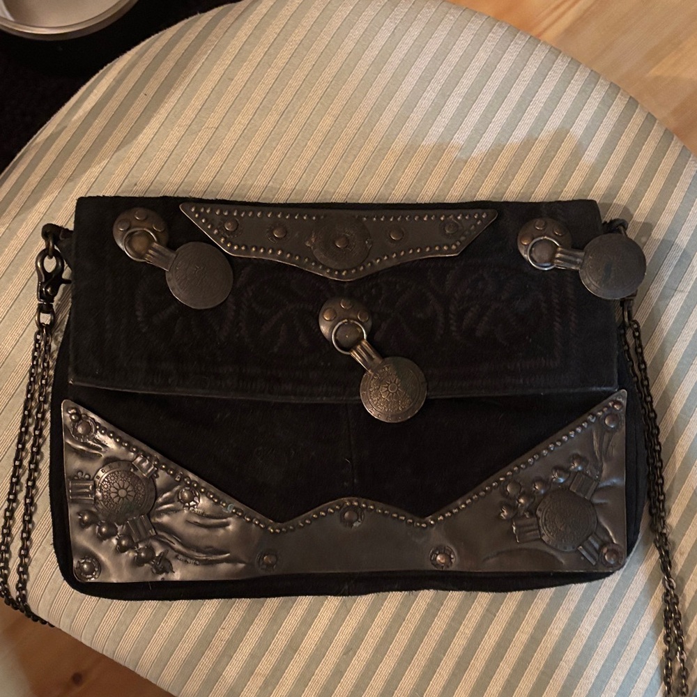 Black Suede and Metal Accent Shoulder Bag by free people